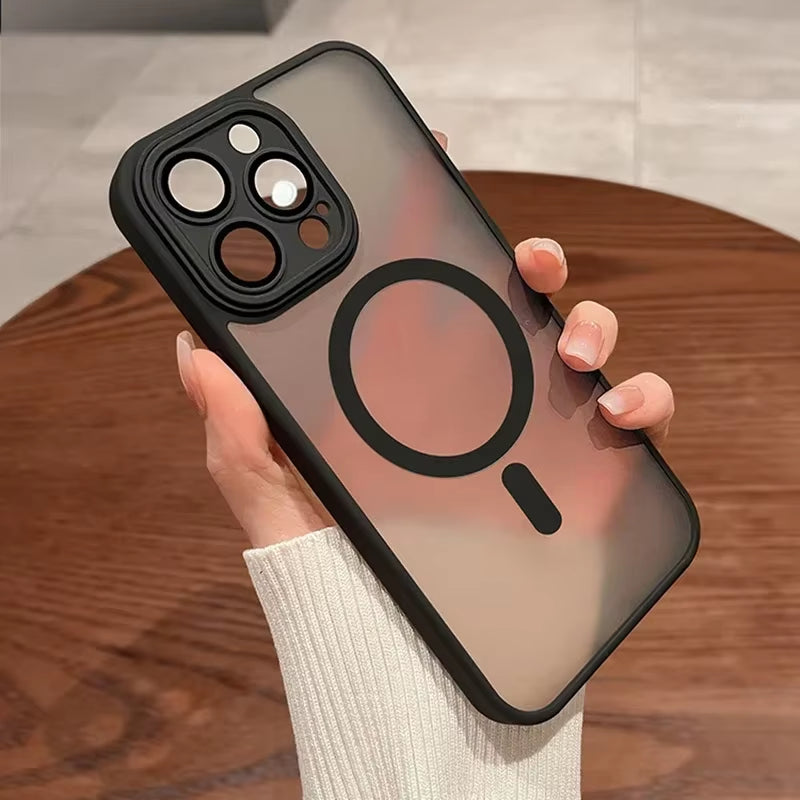 Magnetic Luxury Lens Protector Matte Translucent Case for Iphone 17 16 15 14 13 12 11 Pro Max for Magsafe Wireless Charger Cover