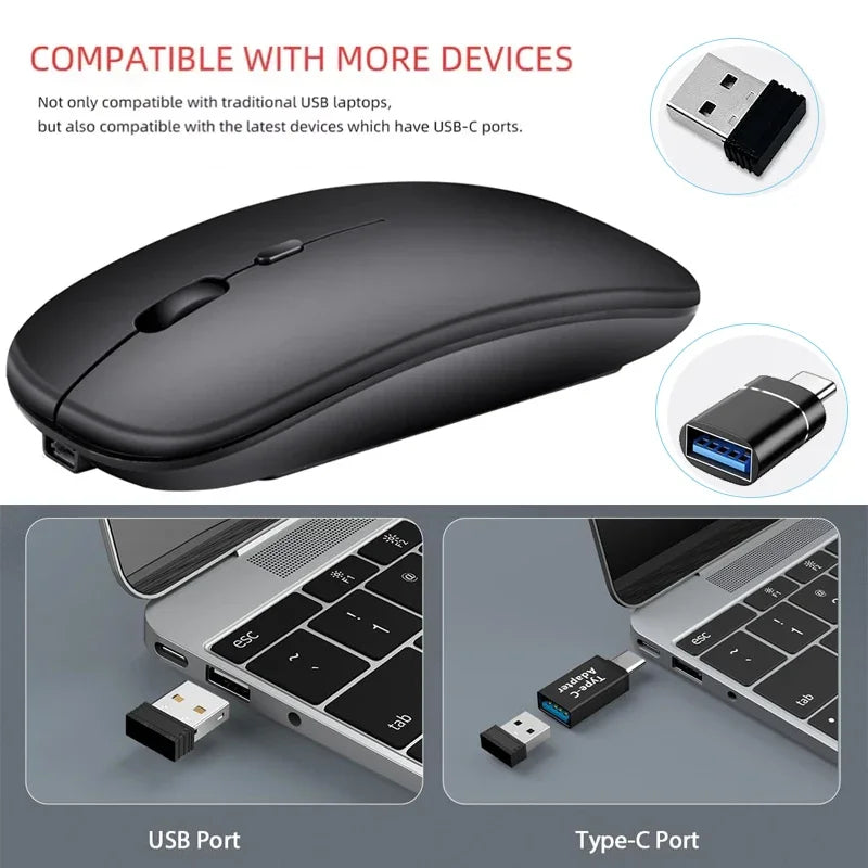 Rechargeable Wireless Mouse Bluetooth-Compatible 2.4Ghz Dual Modes Computer Mice with Nano Receiver for PC Laptop Macbook